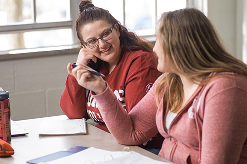 two students talking