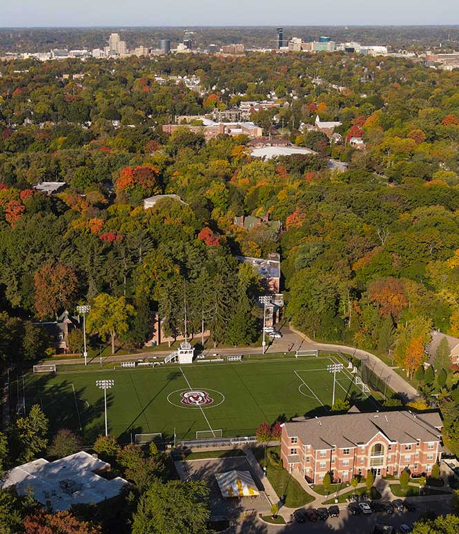 Aquinas campus with downtown Grand Rapids in background