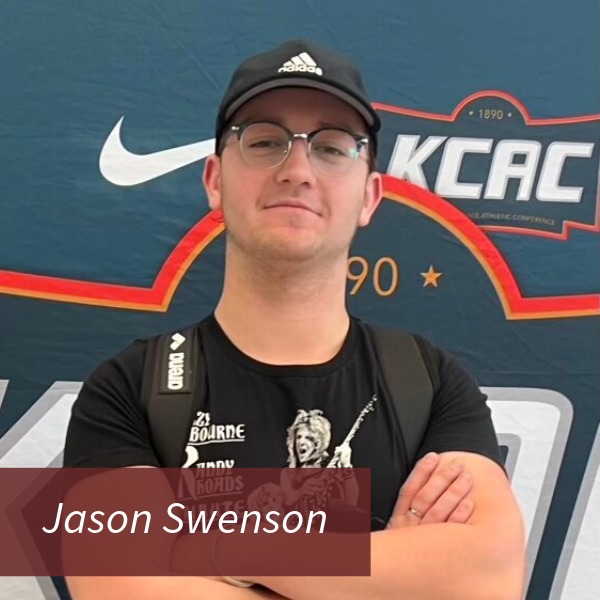 Picture of a boy in an Adidas hat and glasses. Text reading: Jason Swenson, Writing Center Consultant.