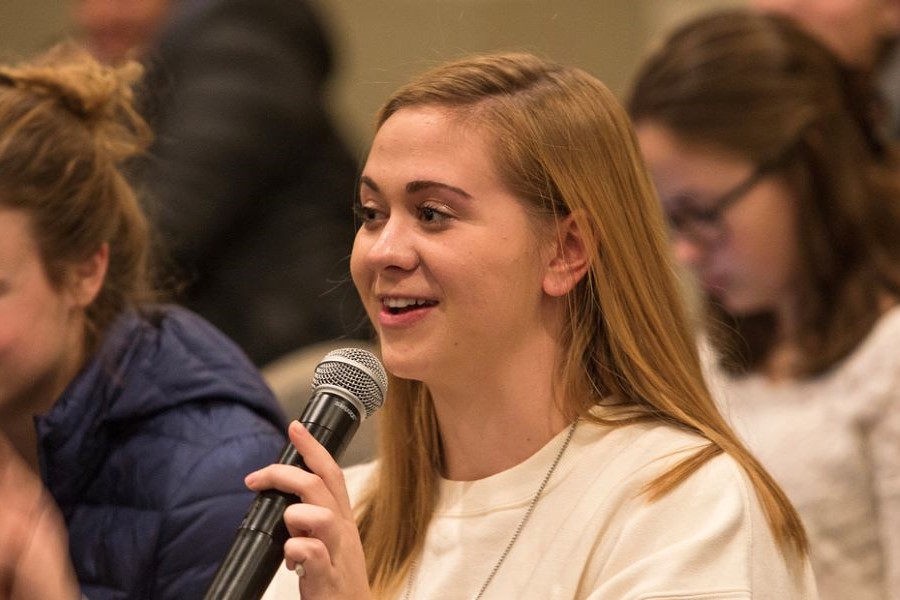 Student with microphone